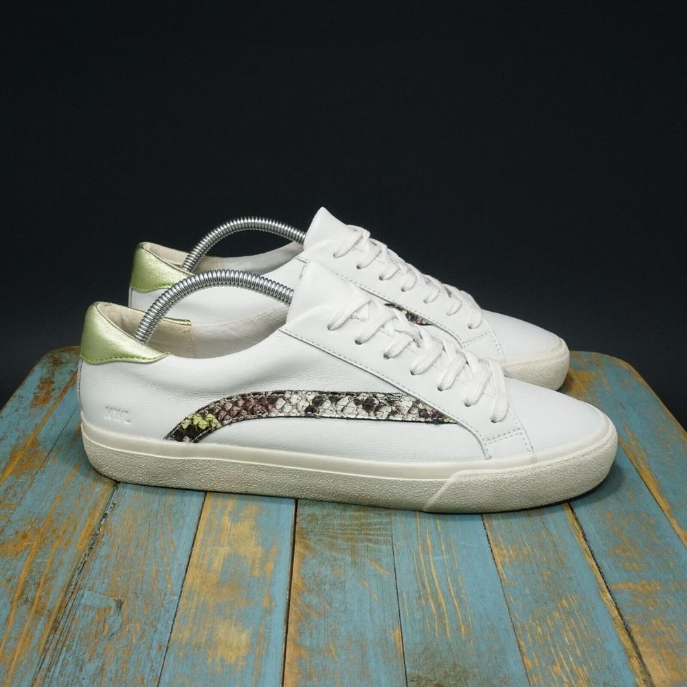 Madewell AH767 Womens Sidewalk Sneakers Low Top White Leather Snakeprint Sz 10M